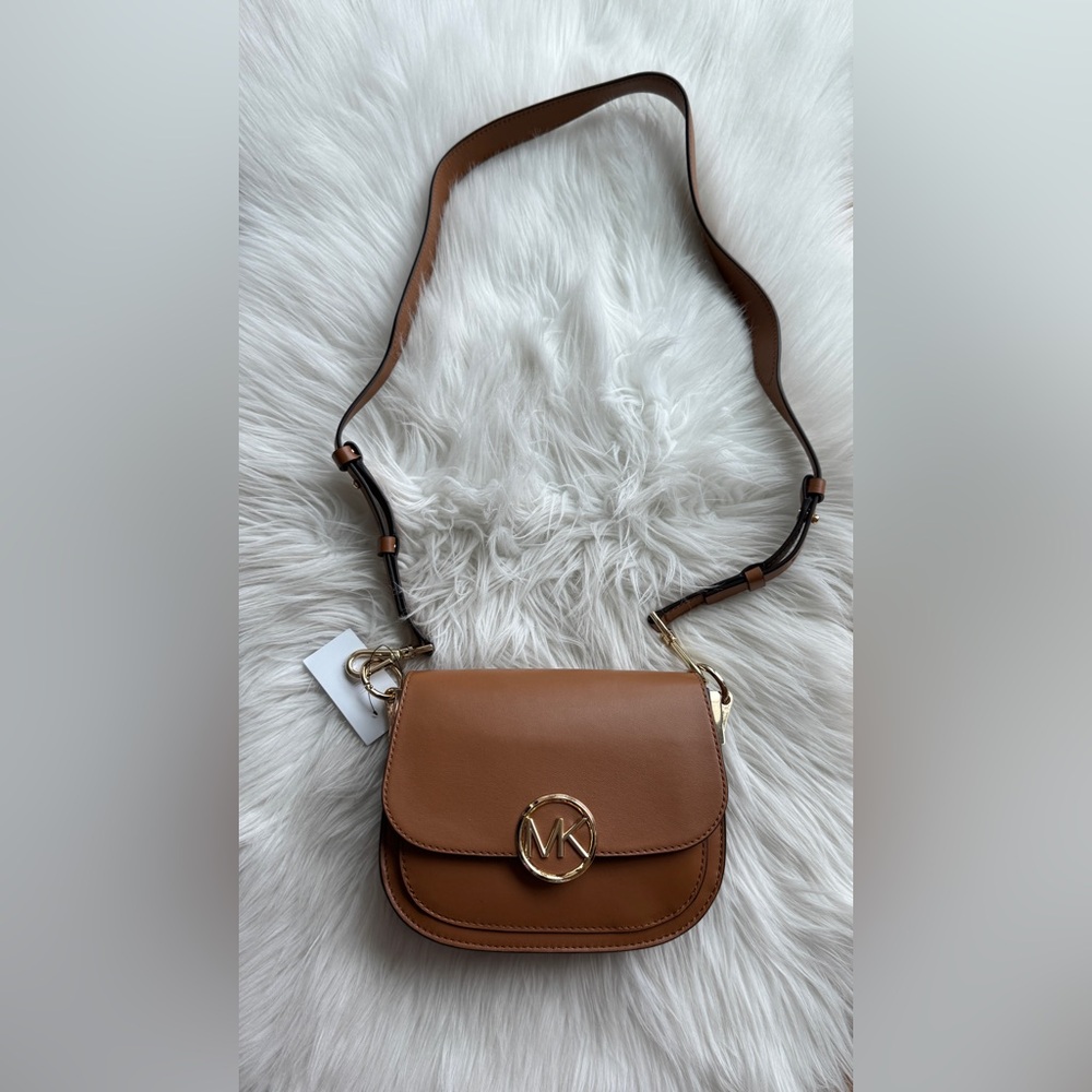 Michael Kors Brown Leather Crossbody with Gold Logo Hardware